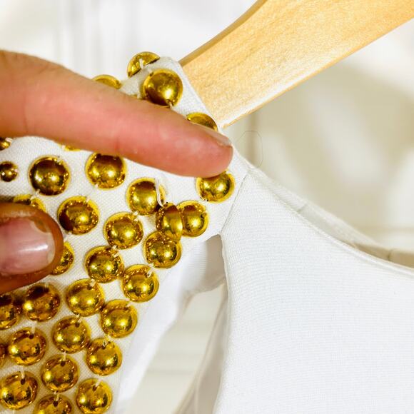 BEBE Addiction White Bodycon Mini with Gold Studded Shoulders XS - Picture 8 of 11